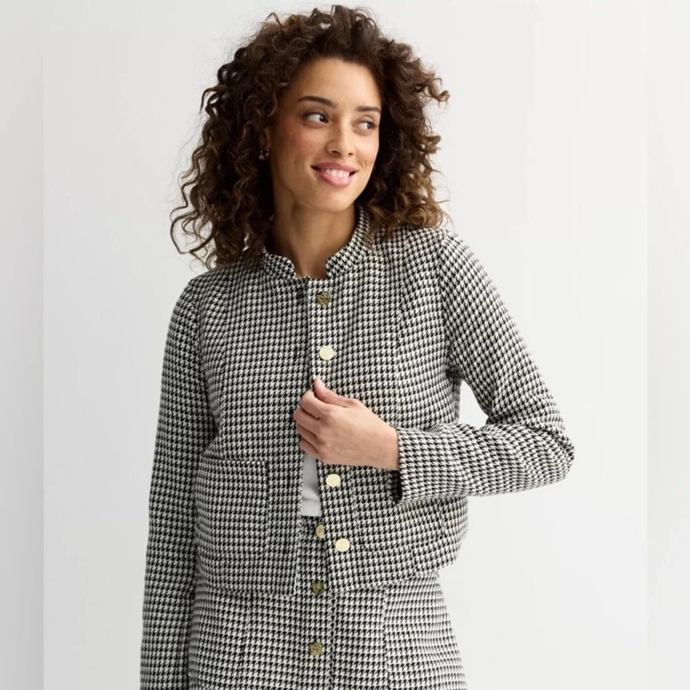 Draper James Women's XXL Jacket Black White‎ Houndstooth Metallic Gold Button